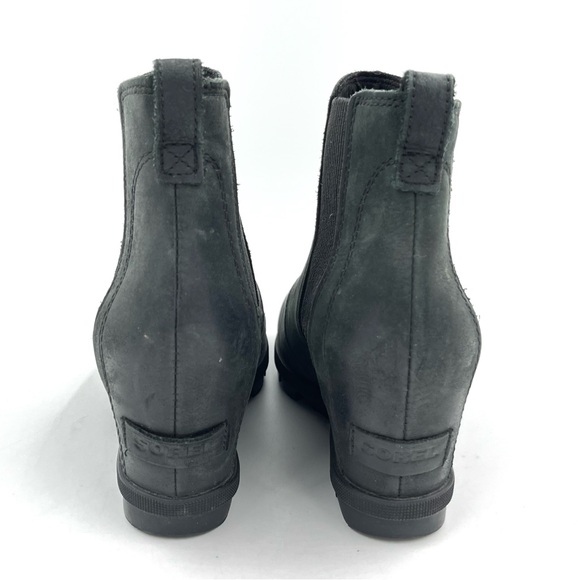 Sorel Lea Joan of Arctic Black Leather Wedge Ankle Booties Boots Size 8 - Picture 3 of 9